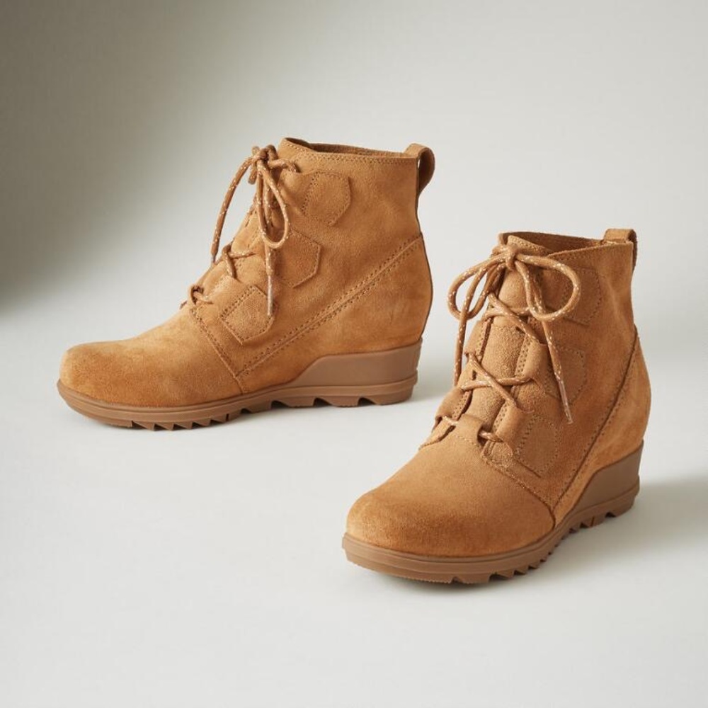 Sorel Evie Lace Bootie Waterproof Cognac sz 8 EUC